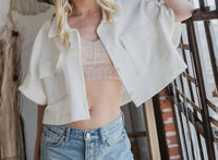 BUCKETLIST Textured Cropped Shacket in off white - women's shirt - view 4