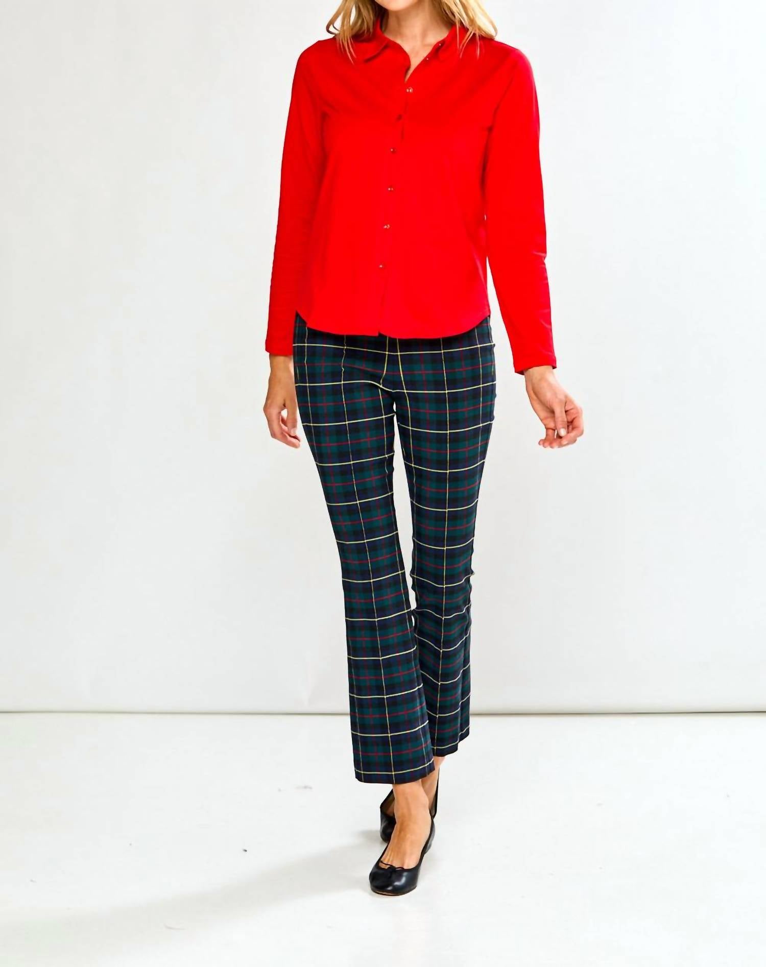 InCashmere Long Sleeve Cotton Knit Shirt in red - women's shirt - view 4
