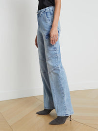L'Agence Brooklyn High Rise Utility Wide Leg Jean in brewer - women's jeans - detail view