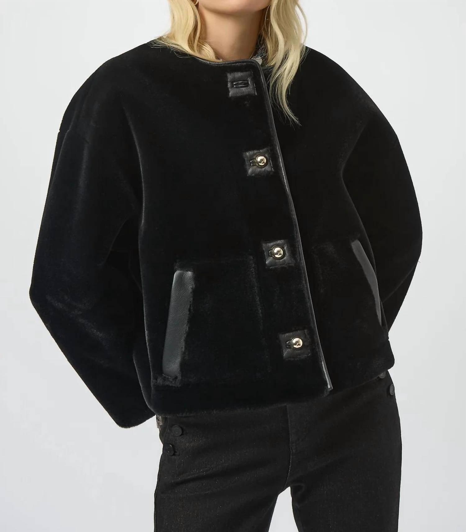 Joseph Ribkoff - Faux Fur Crewneck Boxy Jacket