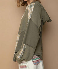 Pol - Plaid Perfection Boxy Balloon-sleeved Hoodied Top