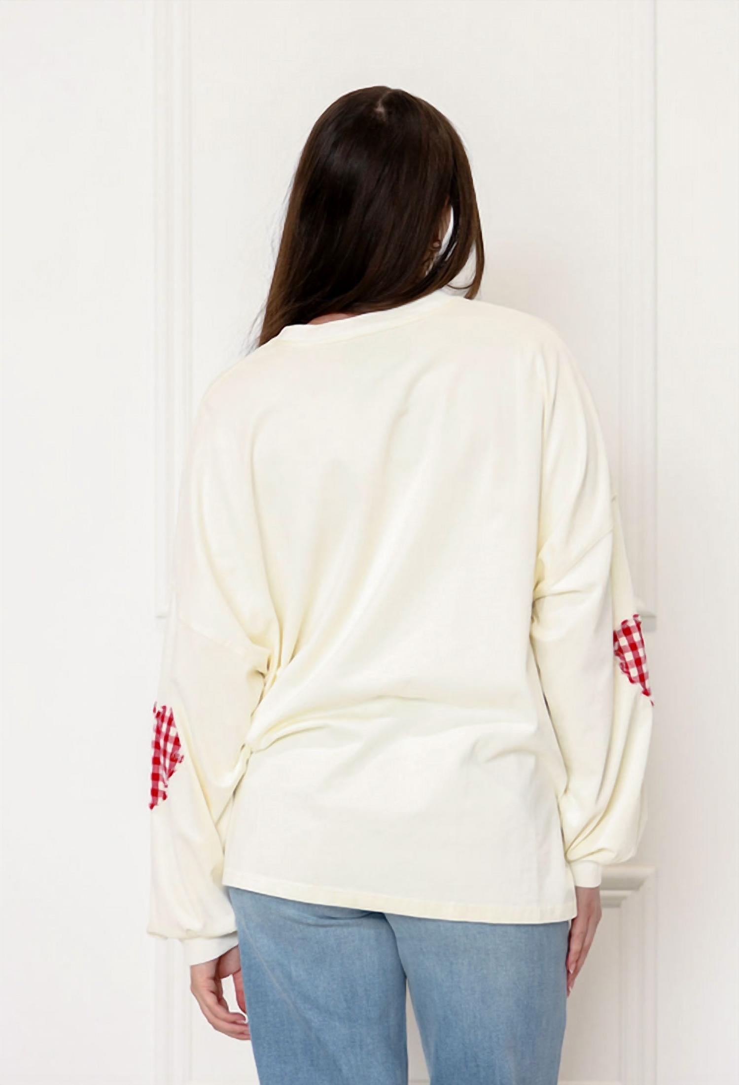 Things Between Heart Patch Long Sleeve Top in ivory - women's long sleeve top - detail view