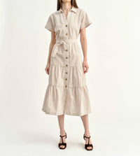 Cartolina Nantucket Adriana Shirt Dress in camel stripe - women's dress