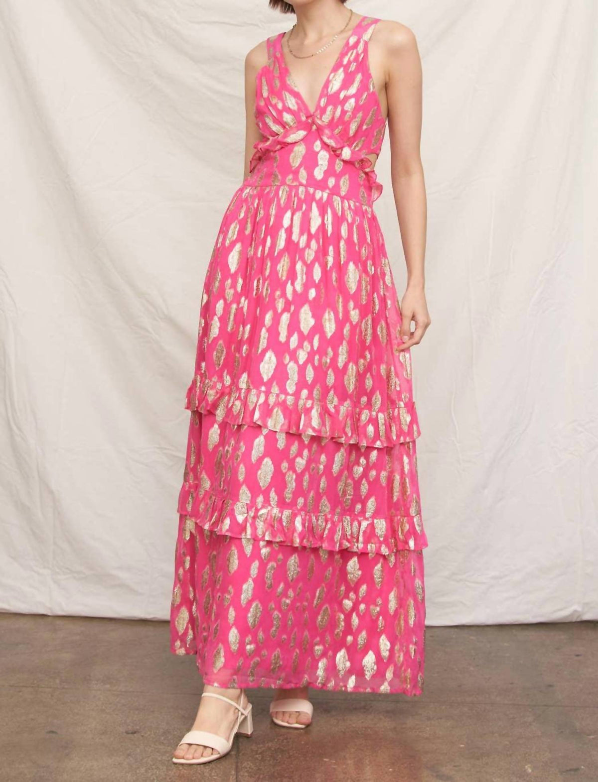 En Creme - Metallic Polka Dot Maxi Dress