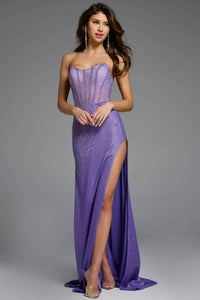 Jovani - Strapless Corset Gown With High Slit And Sequin