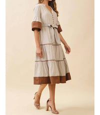 Tcec - Contrast Trim Midi Dress