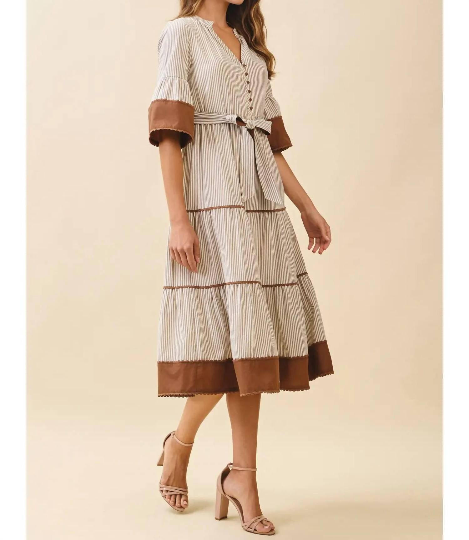 Tcec - Contrast Trim Midi Dress