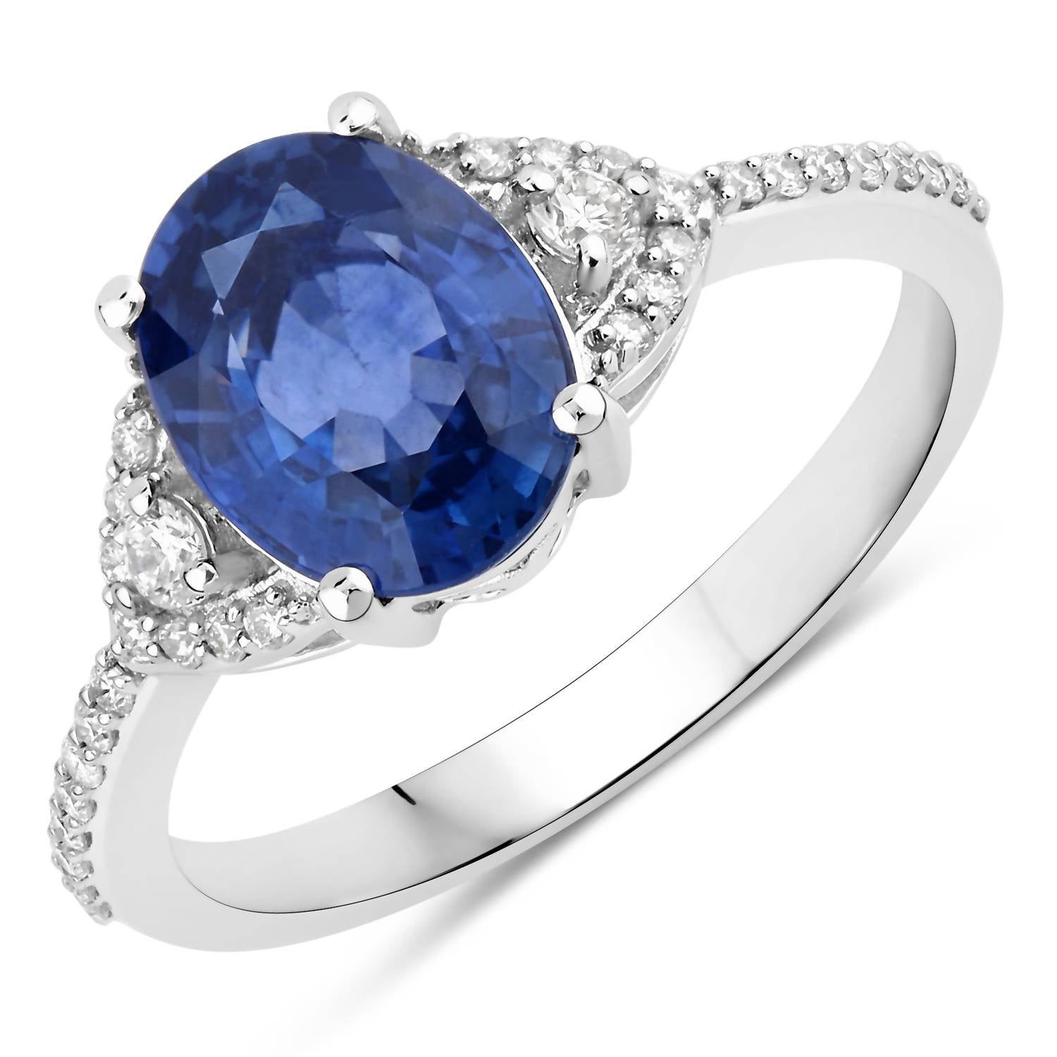 Diana M Jewels Women's Oval Natural Ceylon Blue Sapphire Fashion Ring (2.57 Ct) - Signature With Diamond Accents in 18k white gold - women's jewelry