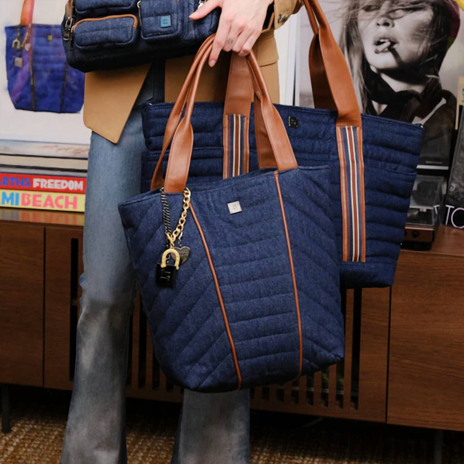 THINK ROYLN High Note Tote in dark denim w mocha luxe trim - women's bag - view 4