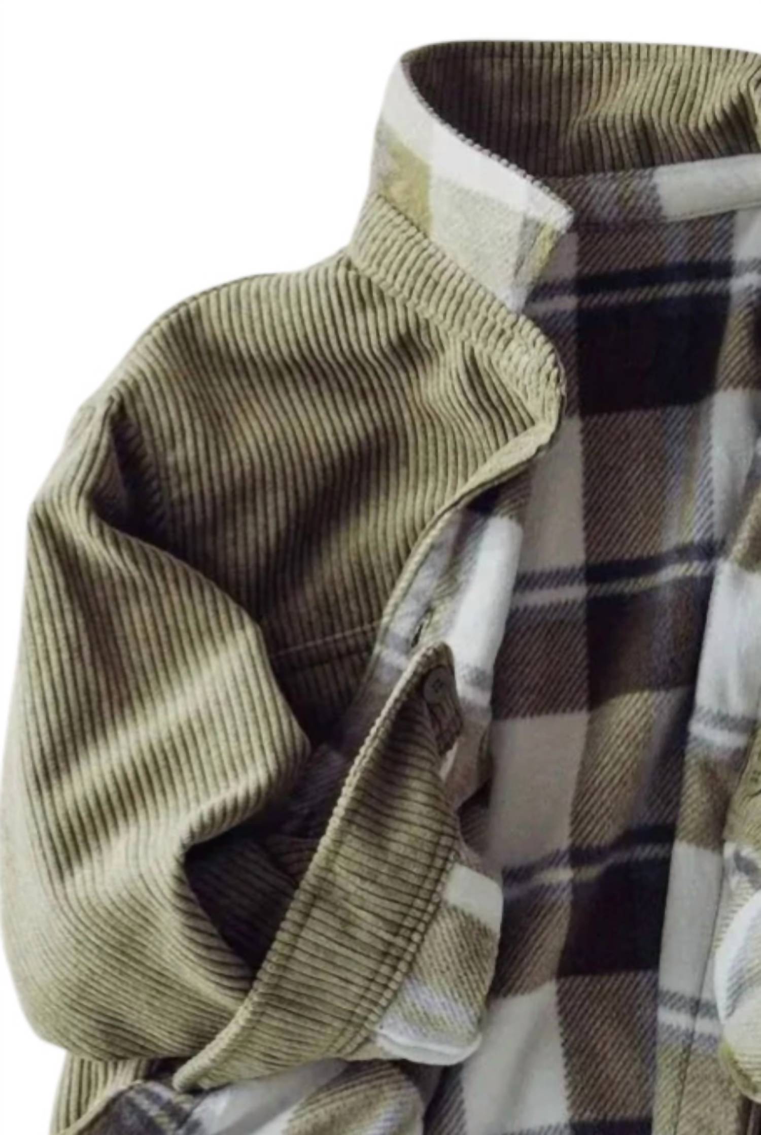 Urban Daizy - Women's Plaid Lined Corduroy Flannel Shacket