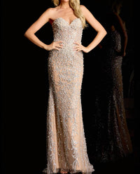 JOVANI Chanel Long Formal Prom Dress Gown in champagne - women's dress