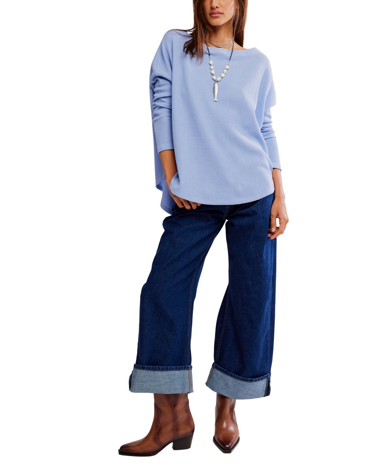 Free People Latte Thermal Tee in blue - women's long sleeve top