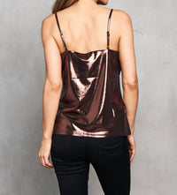 PAPARAZZI Stretch Lame Camisole With Adjustable Straps in brown - women's shirt - view 5