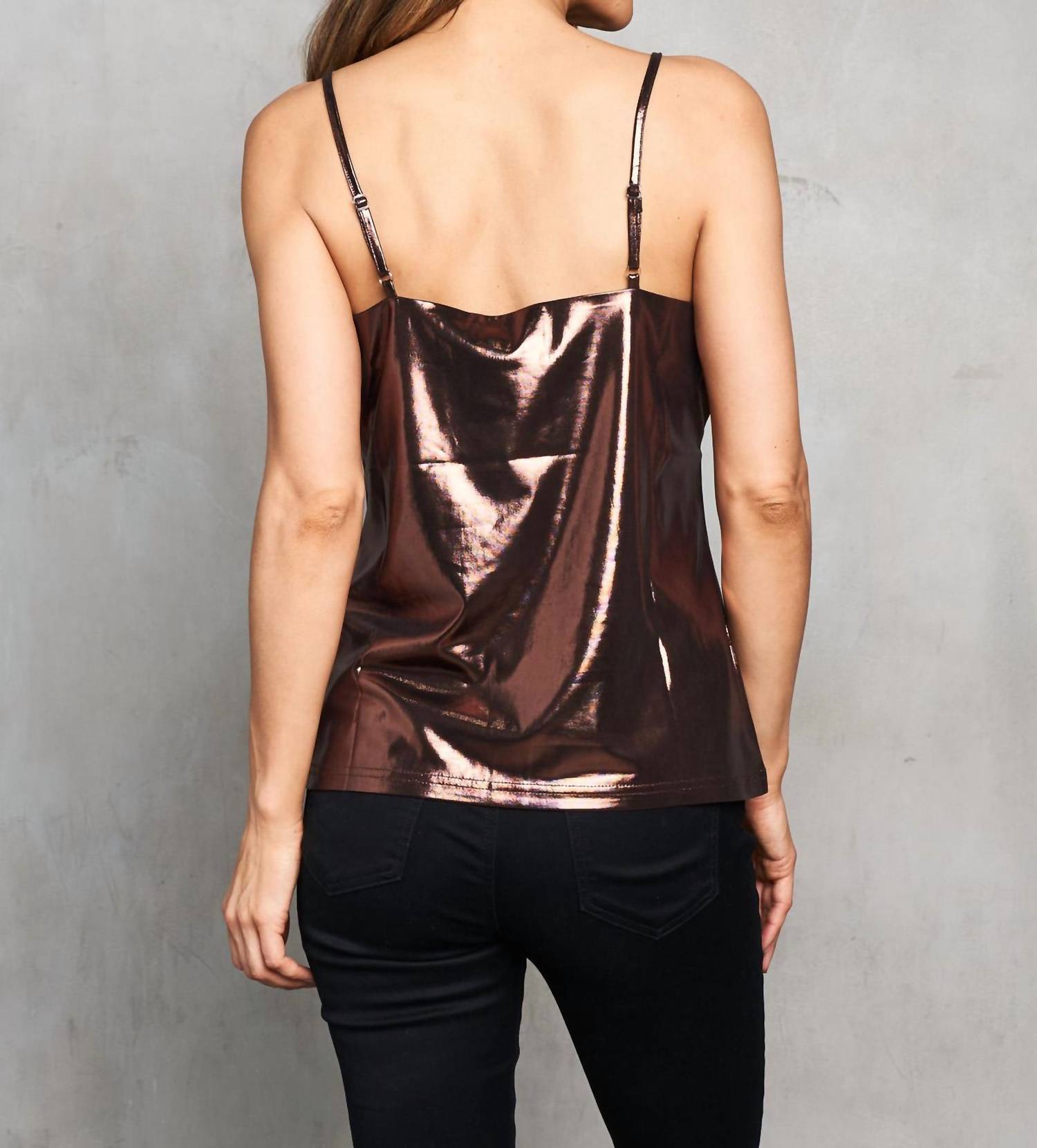 PAPARAZZI Stretch Lame Camisole With Adjustable Straps in brown - women's shirt - view 5