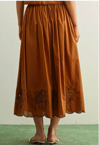 MIOU MUSE Embroidered Long Full Skirt in brown - women's skirt - detail view