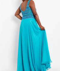 Rachel Allan - Scoop Neck Beaded Chiffon Prom Gown