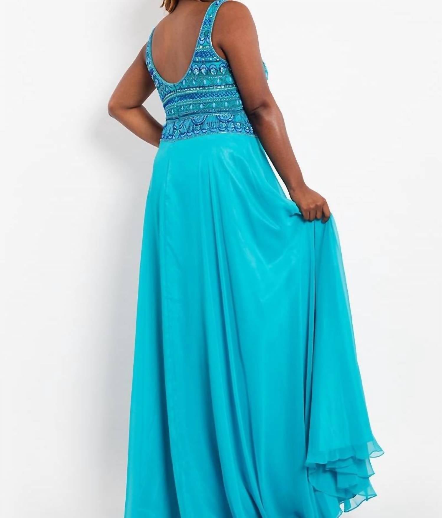 Rachel Allan - Scoop Neck Beaded Chiffon Prom Gown
