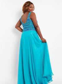 Rachel Allan - Scoop Neck Beaded Chiffon Prom Gown