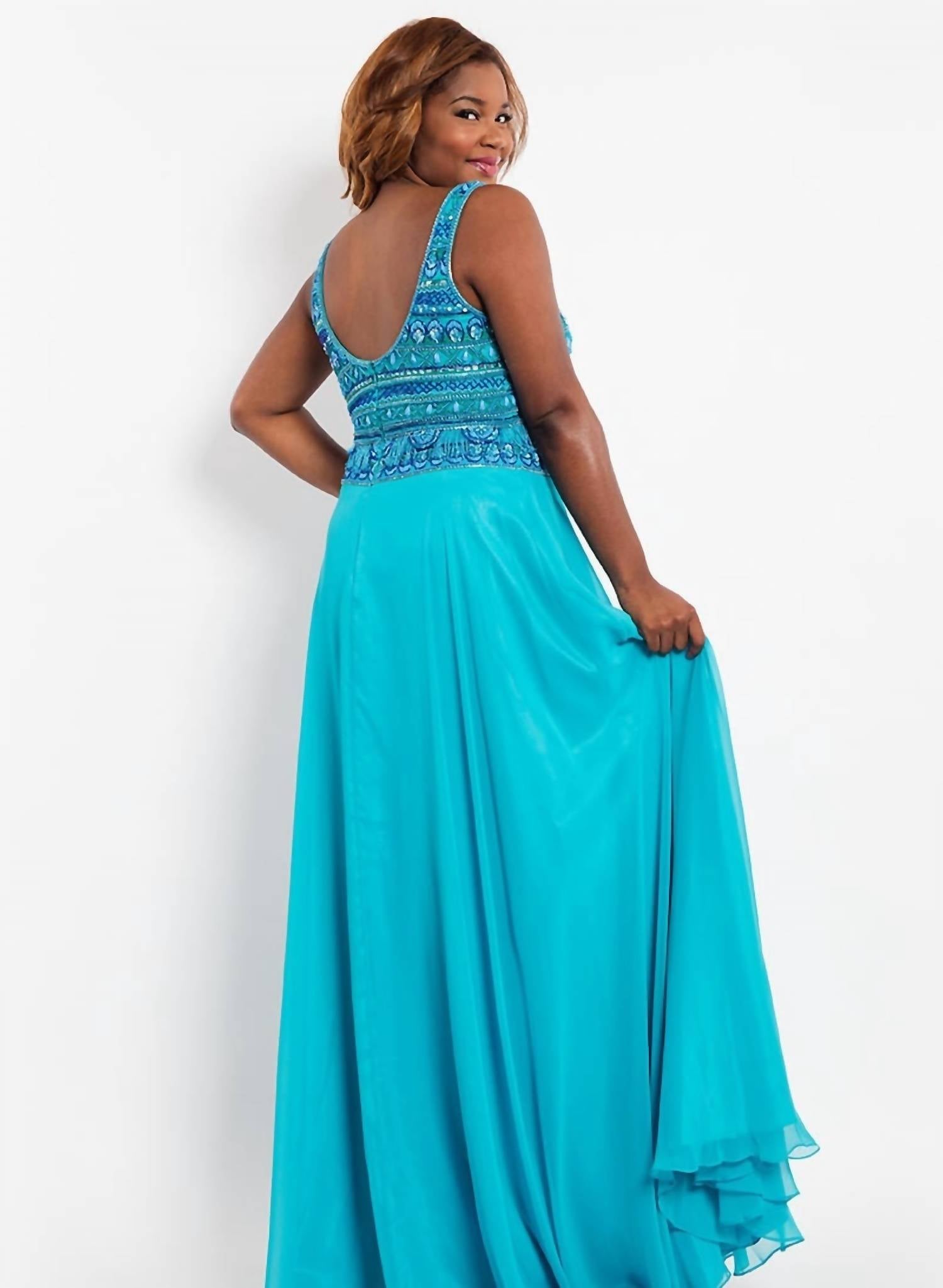 Rachel Allan - Scoop Neck Beaded Chiffon Prom Gown
