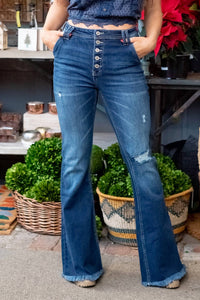 Kancan - High Rise Button Flare Jean