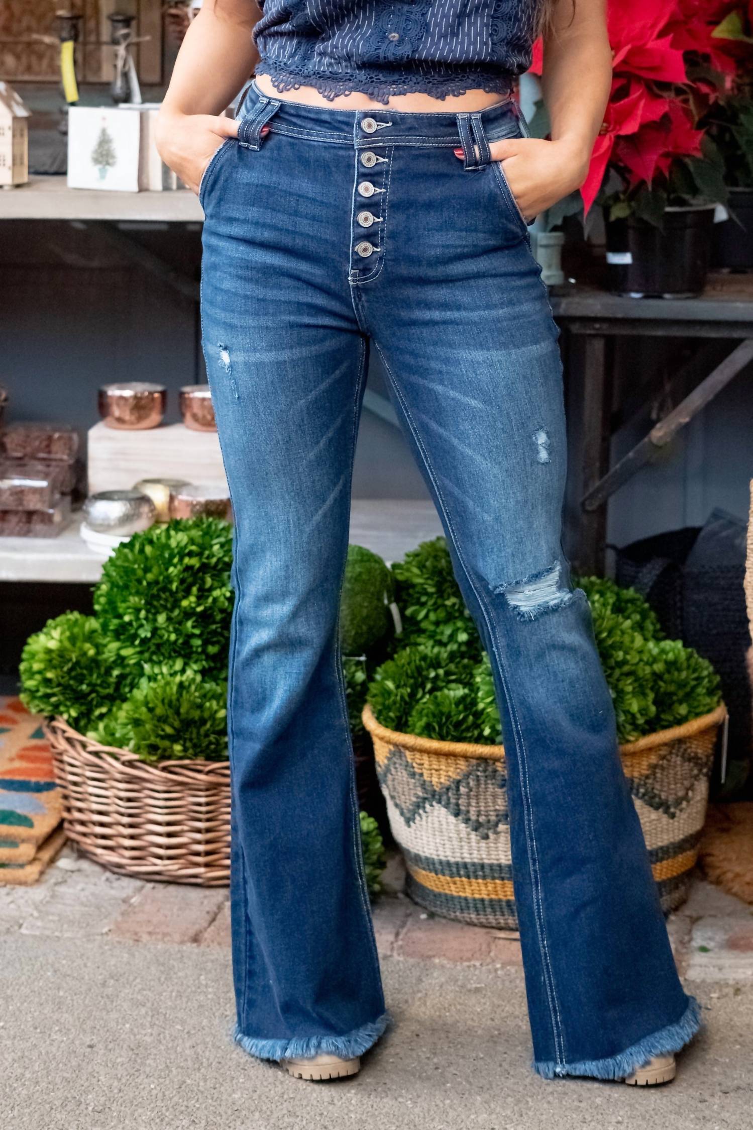 Kancan - High Rise Button Flare Jean