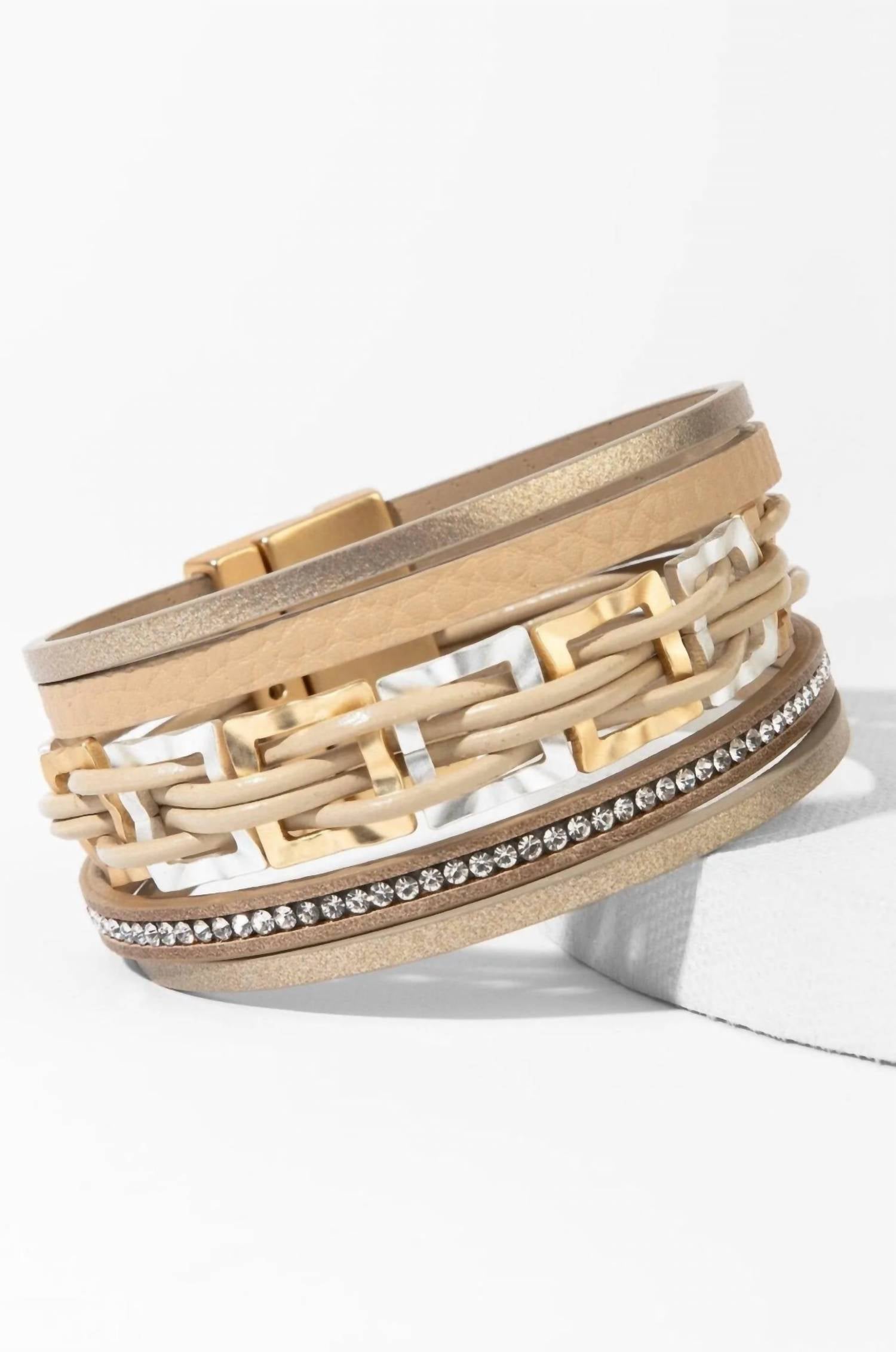 Saachi - Women's Multi Strand Square Plated Leather Bracelet