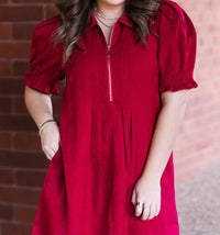 Jade Front Zip Darts Dress in red - women's dress - detail view