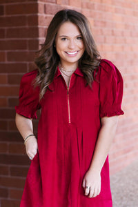 Jade Front Zip Darts Dress in red - women's dress - alternate view