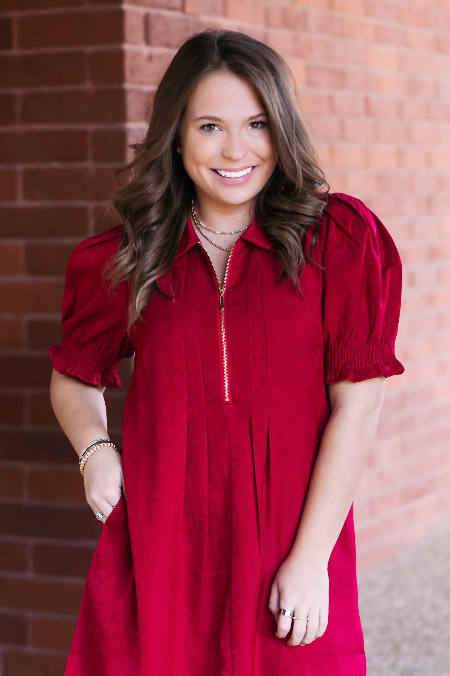 Jade Front Zip Darts Dress in red - women's dress - alternate view