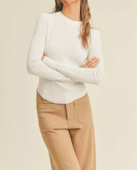 MIOU MUSE Ribbed Long Sleeve Mock Neck Top in white - women's long sleeve top