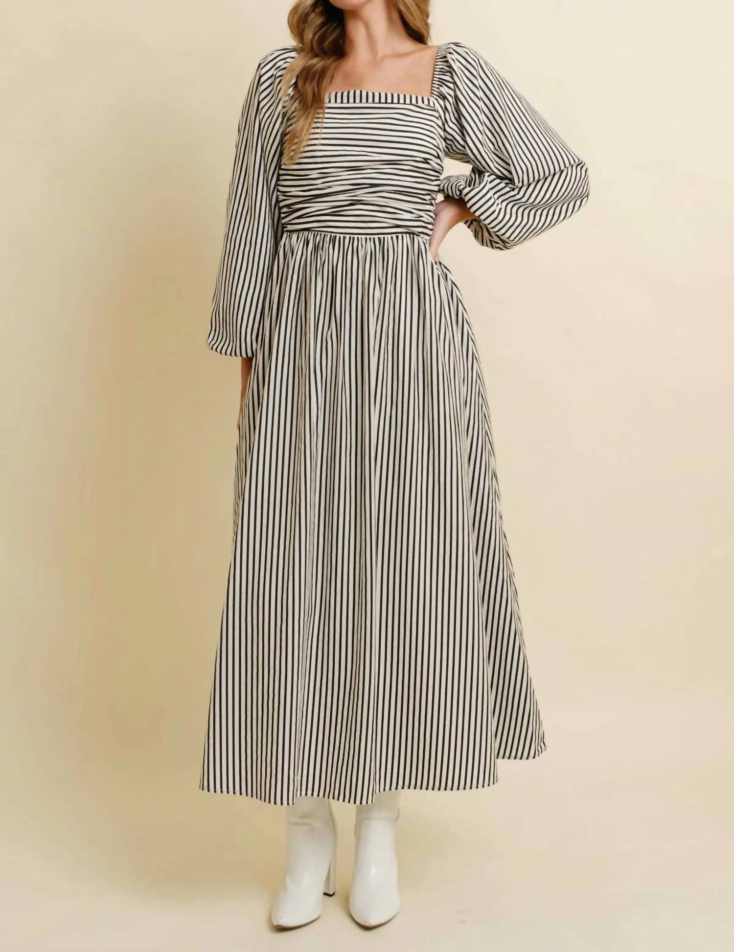 Cloud Ten - Striped Square Neck Midi Dress