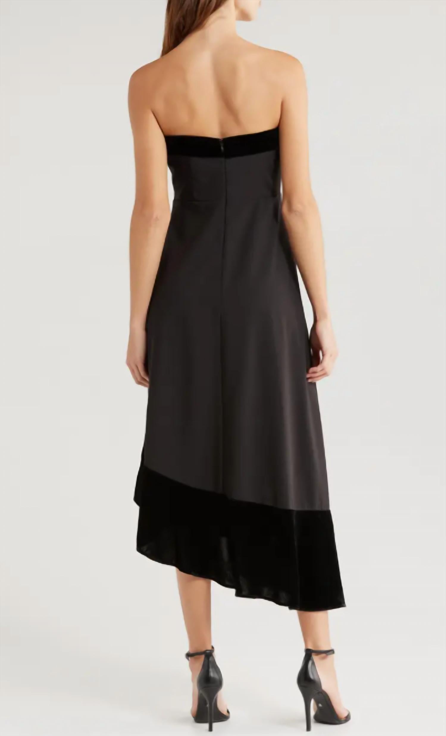Du Paradis - Geneva Mixed Media Strapless Asymmetric Midi Dress
