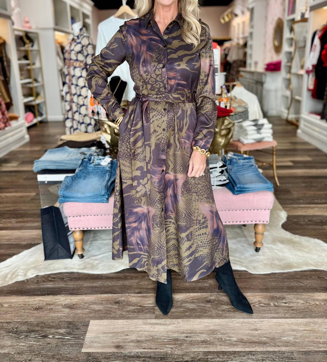 Anonyme Long Shirt Dress in green - women's dress - alternate view