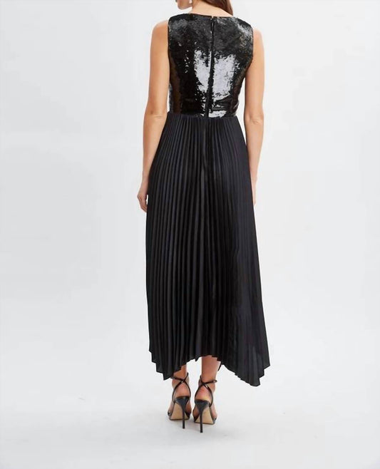 Elie Tahari - Sequin Bodice Pleated Dress