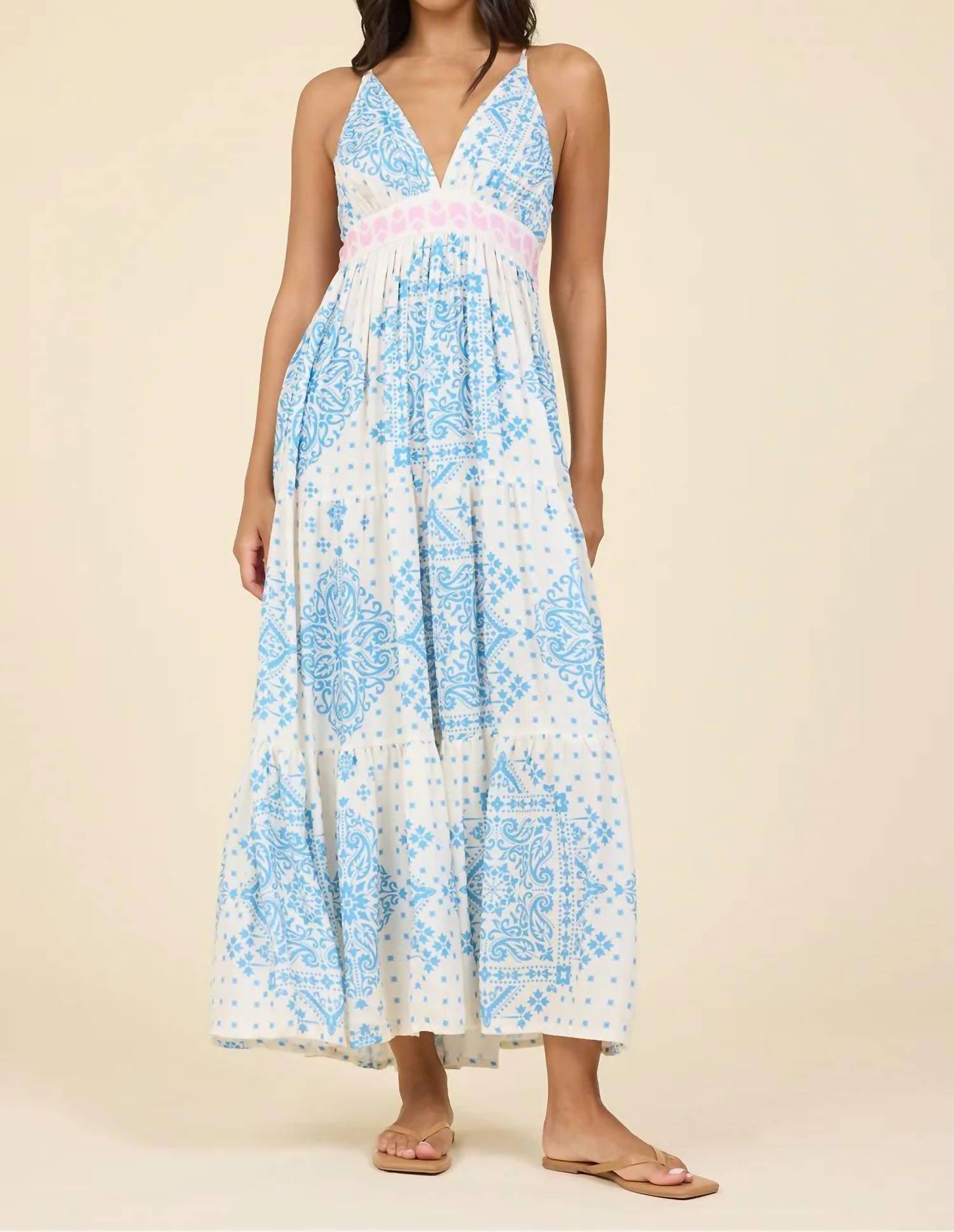 Surf Gypsy - Printed Halter Colorblock Midi Dress