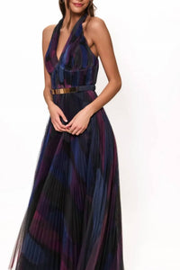Hutch - Liona Pleated Tulle Halter Fitted Gown