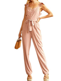 ANDREE BY UNIT Woven Jumpsuit With Smocked Back in mauve - women's pants