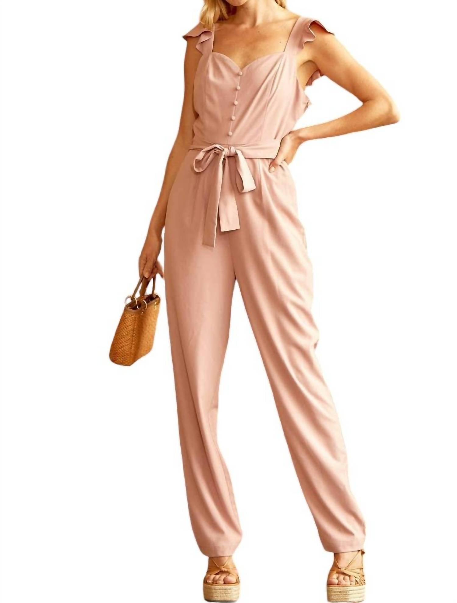 ANDREE BY UNIT Woven Jumpsuit With Smocked Back in mauve - women's pants