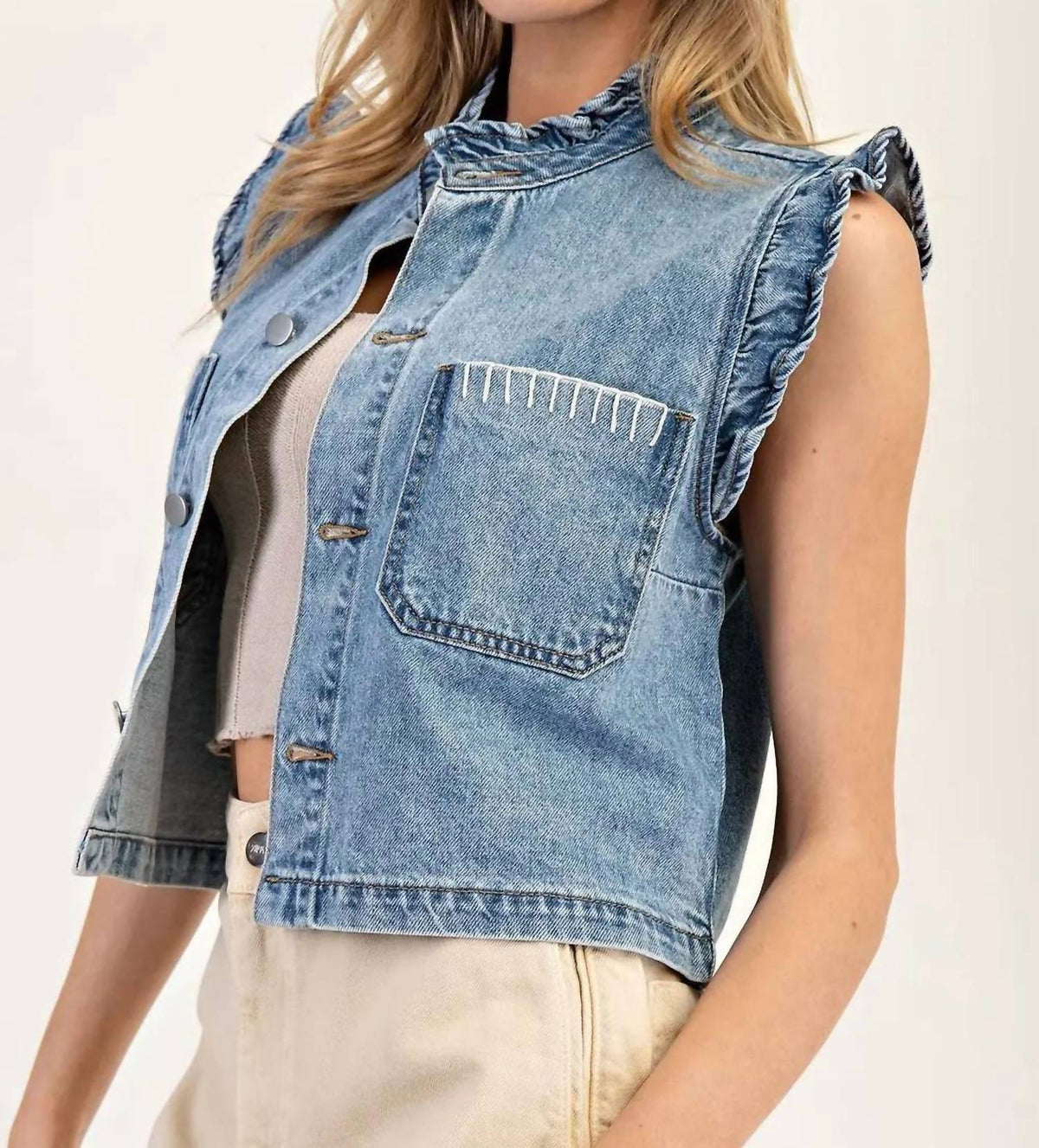 Ee:Some - Denim Ruffle Stitch Vest