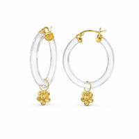 Gold & Honey - Women's Flower Charm Lucite Hoop Earrings