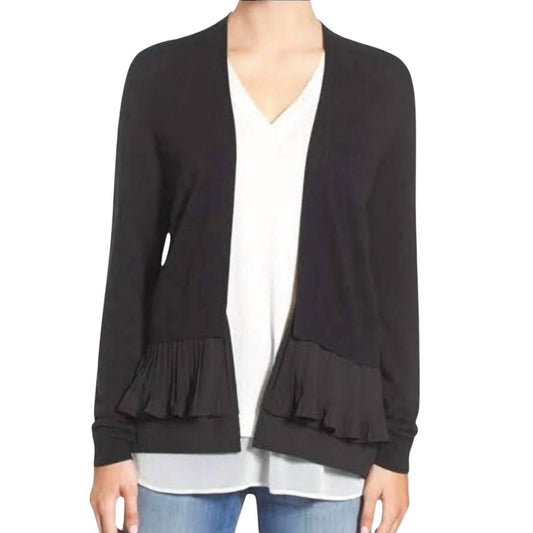 Chelsea28 - Pleated Hem Open Front Cardigan