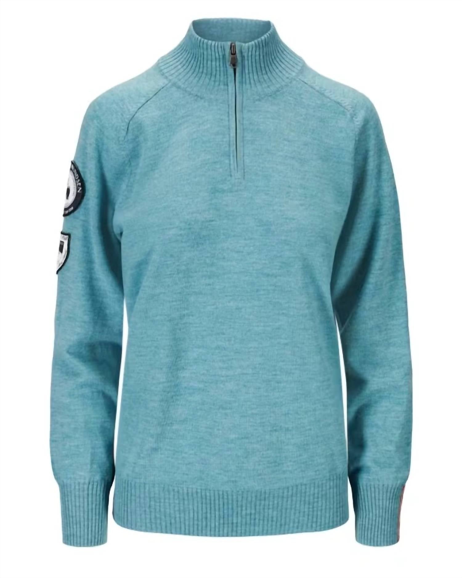 AMUNDSEN Women's Peak Half Zip Sweater in arctic blue - women's sweater