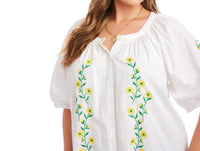 Karen Kane Puff Sleeve Embroidered Peasant Top - Plus in off white - women's t-shirt - view 4