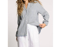 Thread & Supply Maia V Neck Long Sleeve Shirt in blue stripe - women's long sleeve top - view 4