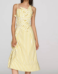 English Factory - Stripe Flower Appliqué Midi Dress