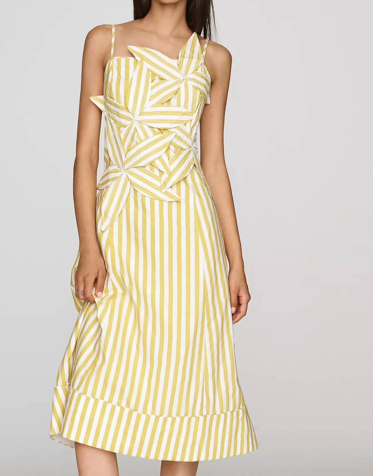 English Factory - Stripe Flower Appliqué Midi Dress