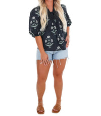 She + Sky - Women's Garden Whimsy Print Top