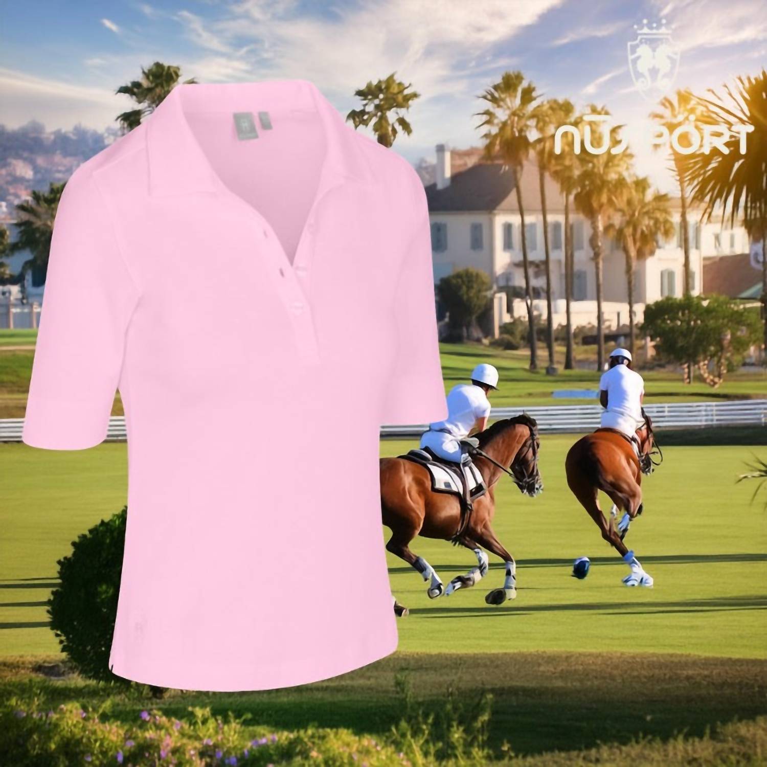 NUSPORT Women's Del Mar Polo in rose quartz - women's t-shirt - detail view