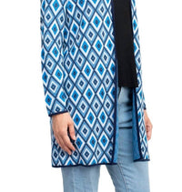 Kasper - Open Front Piping Detail Diamond Jacquard Cardigan