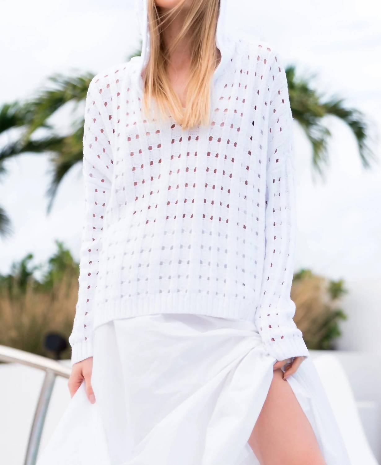 Planet By Lauren G. - Cool Open Knit Textured Hoodie